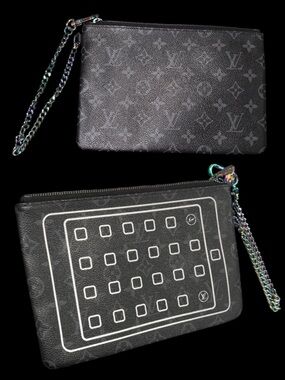 Louis Vuitton Fragment Black Monogram Eclipse Pouch w/ Oil Slick Wristlet Chain